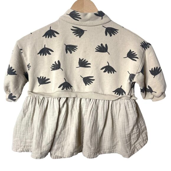 Zara 1/2 Zip Floral Sweater Dress Long Sleeve Mock Neck Ruffle Hem Tan 2-3 Years - Picture 4 of 5